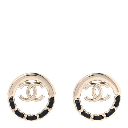 Chanel Lambskin Chain CC Round Earrings Gold Black 1 of 5