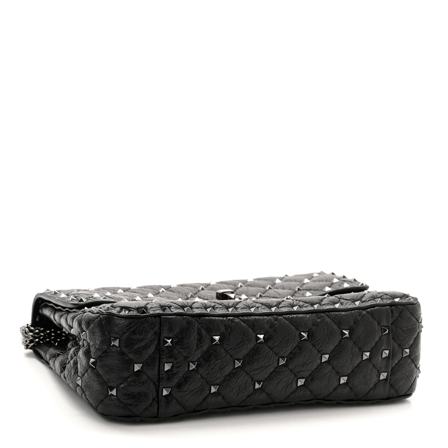 Craquele Nappa Medium Rockstud Spike Shoulder Bag Black