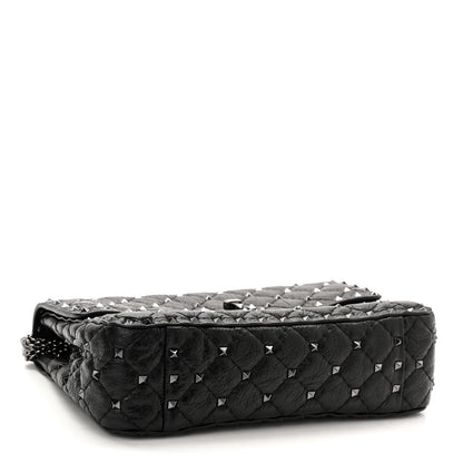 Valentino Garavani Craquele Nappa Medium Rockstud Spike Shoulder Bag Black 4 of 9
