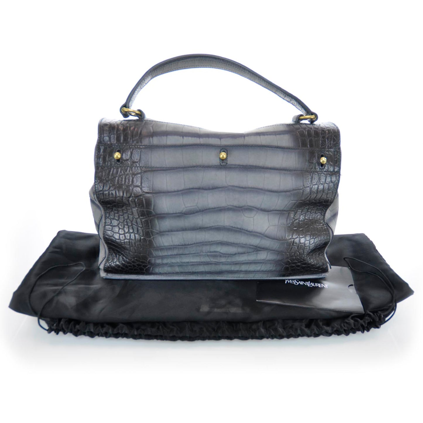 Suede Crocodile Embossed Large Muse Two Blue
