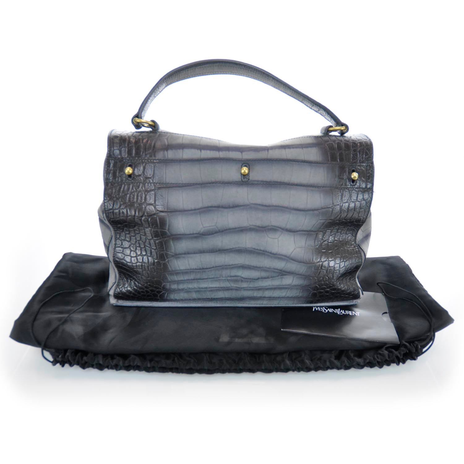 Saint Laurent Suede Crocodile Embossed Large Muse Two Blue 3 of 9