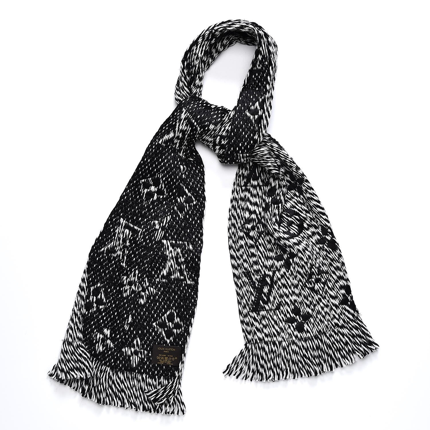 Louis Vuitton Wool Silk Logomania Mix Scarf Black 1 of 4