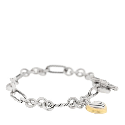 David Yurman Sterling Silver 18k Yellow Gold Cable Heart Charm Bracelet 1 of 3