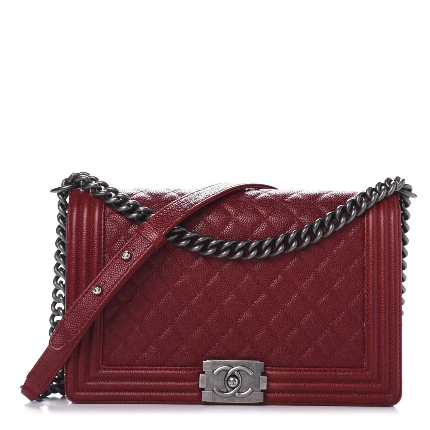 Caviar Quilted New Medium Boy Flap Dark Red