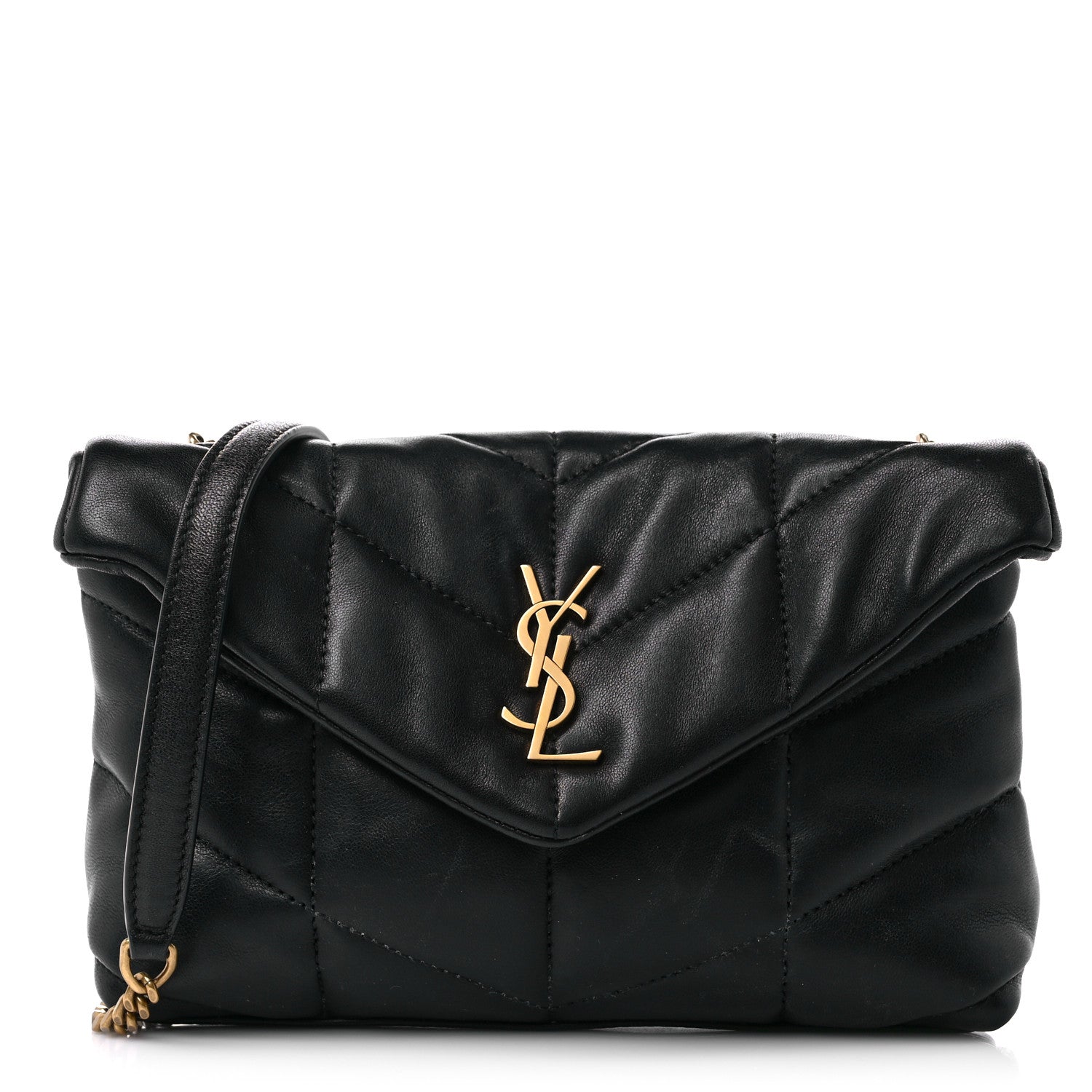 Saint Laurent Lambskin Quilted Toy Loulou Puffer Monogram Chain Satchel Black 1 of 13