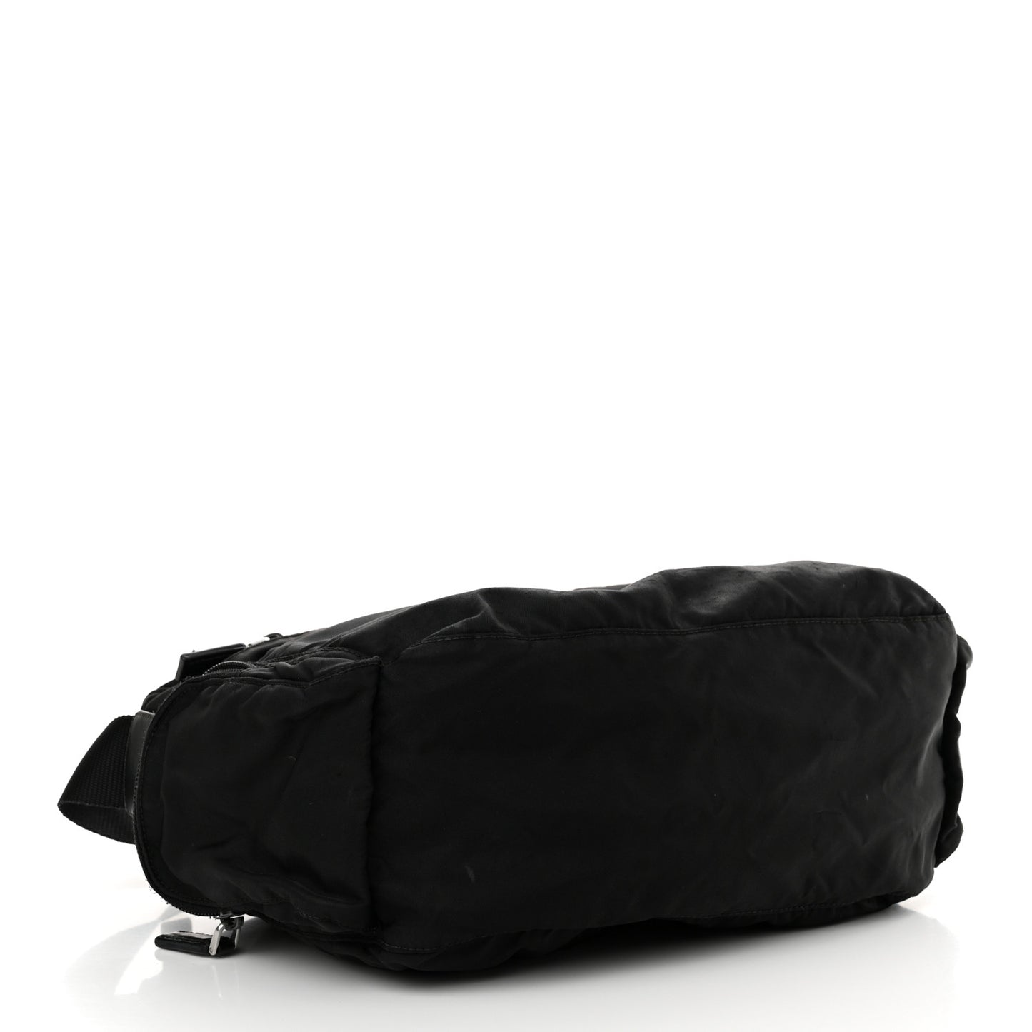 Re-Nylon Vela Saffiano Pocket Double Zip Shoulder Bag Black