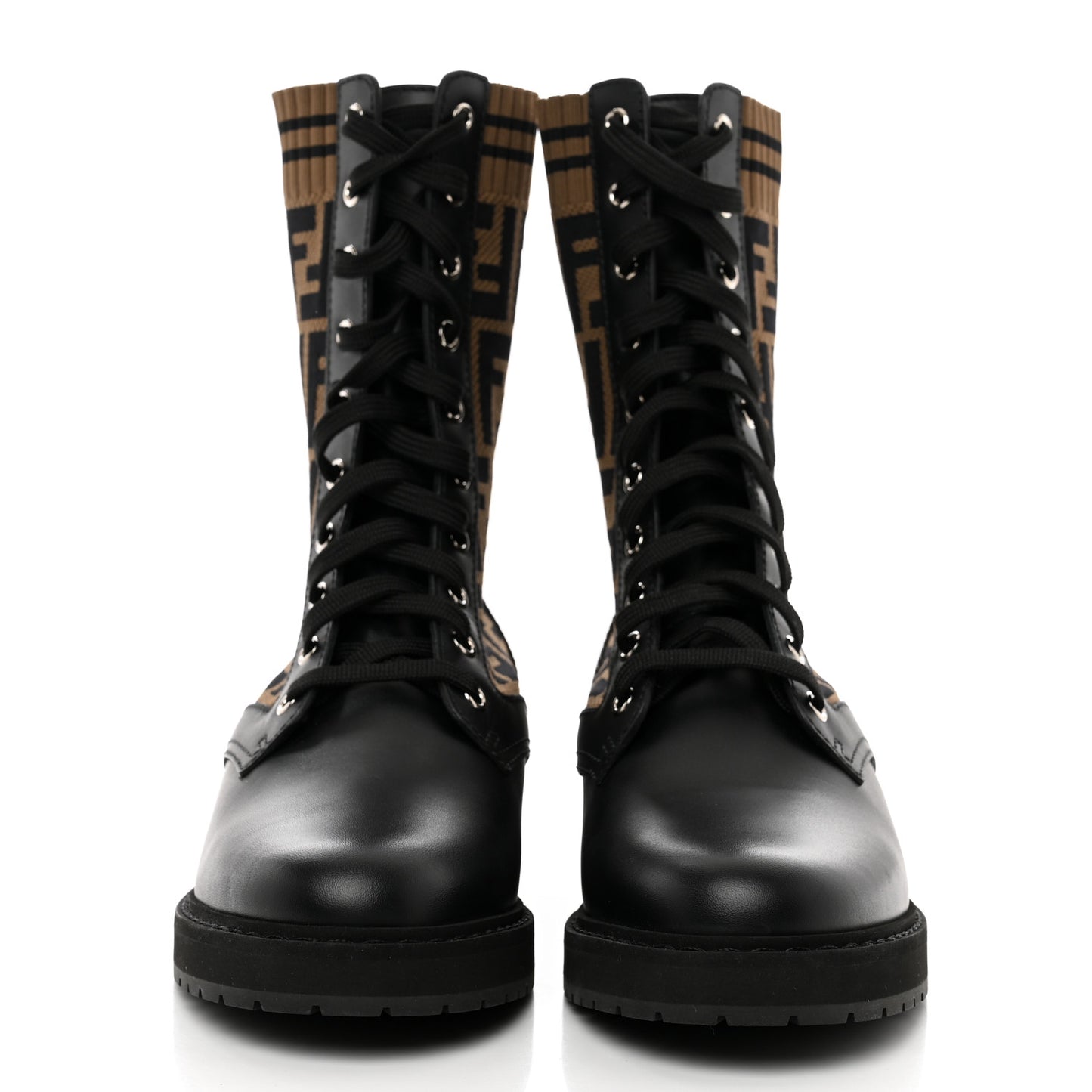 Calfskin Stretch Fabric FF Rockoko Biker Boots 39.5 Black Tobacco