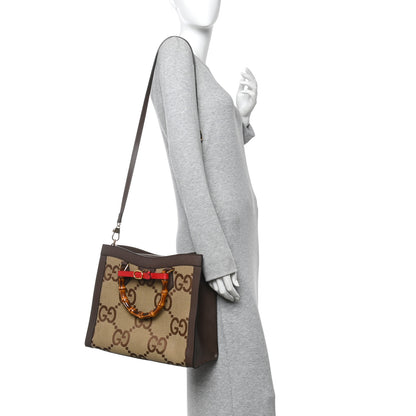 Gucci Monogram Jumbo GG Textured Dollar Calfskin Medium Diana Tote Bag Camel Ebony New Acero Pomegranate Red 2 of 11
