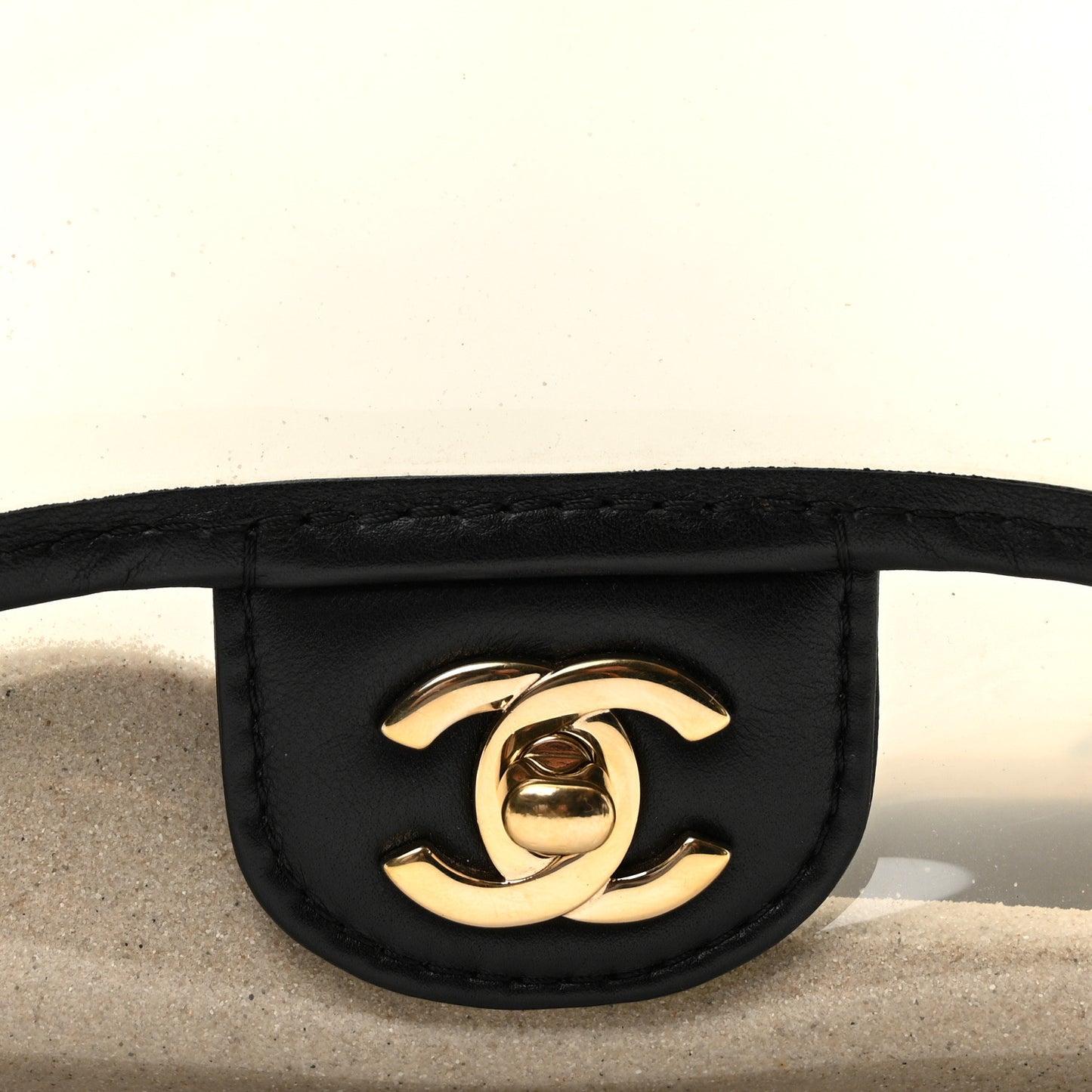 Lambskin PVC Sand By The Sea Flap With Pearl Strap Black