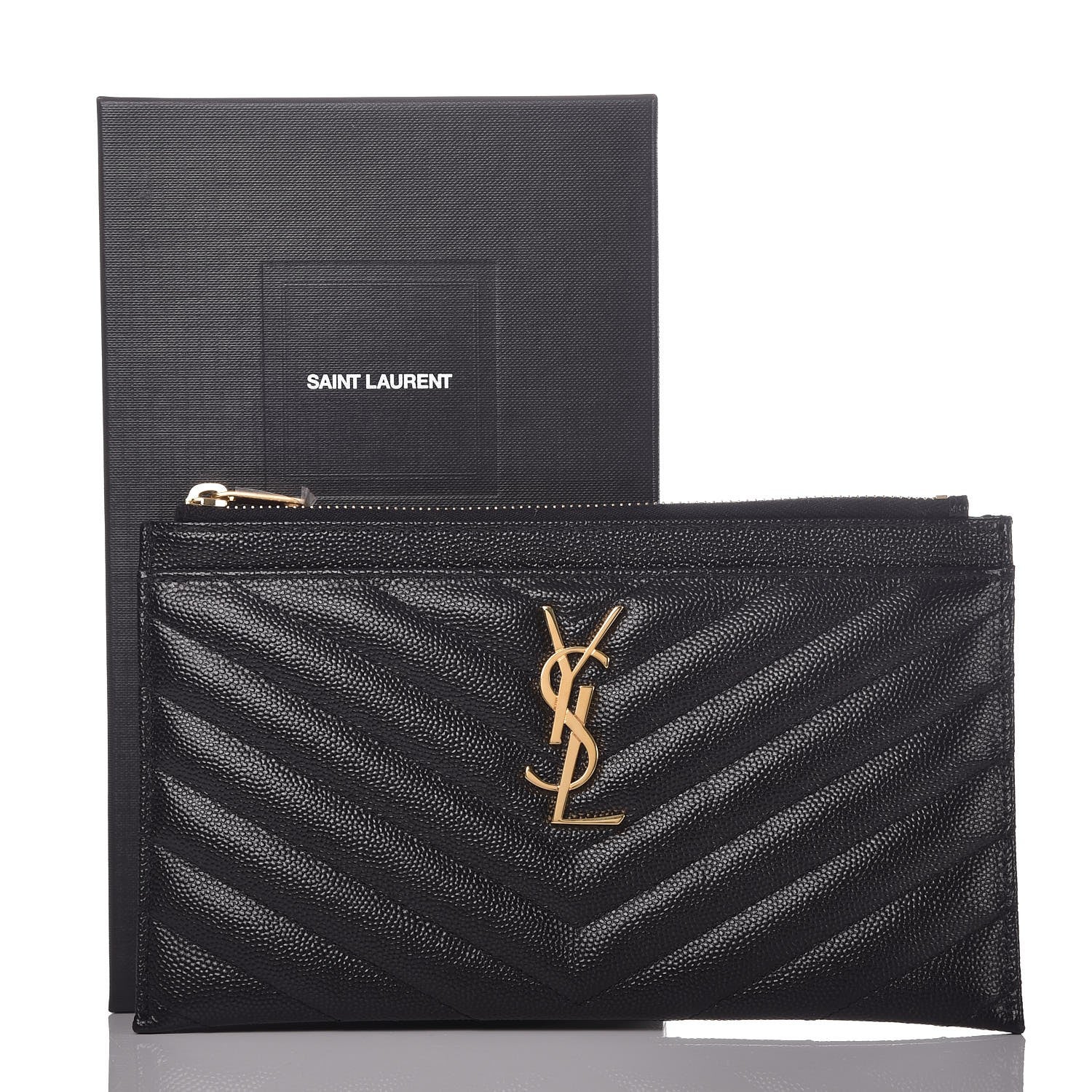 Saint Laurent Grain De Poudre Chevron Monogram Bill Pouch Black 8 of 8