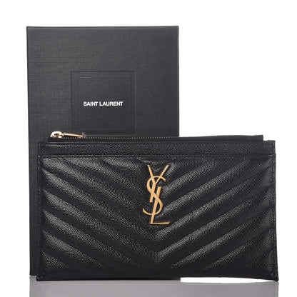 Saint Laurent Grain De Poudre Chevron Monogram Bill Pouch Black 8 of 8