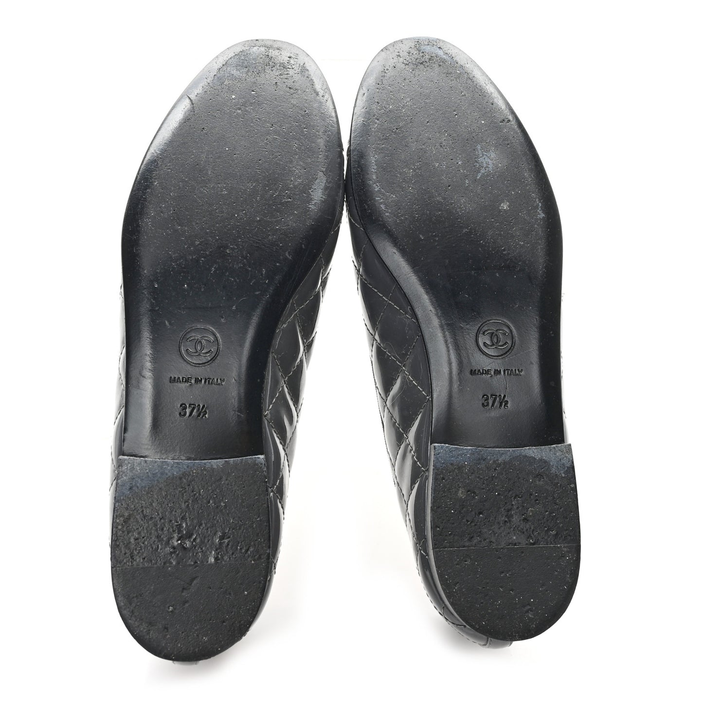 Patent Calfskin Quilted CC Cap Toe Ballerina Flats 37.5 Grey