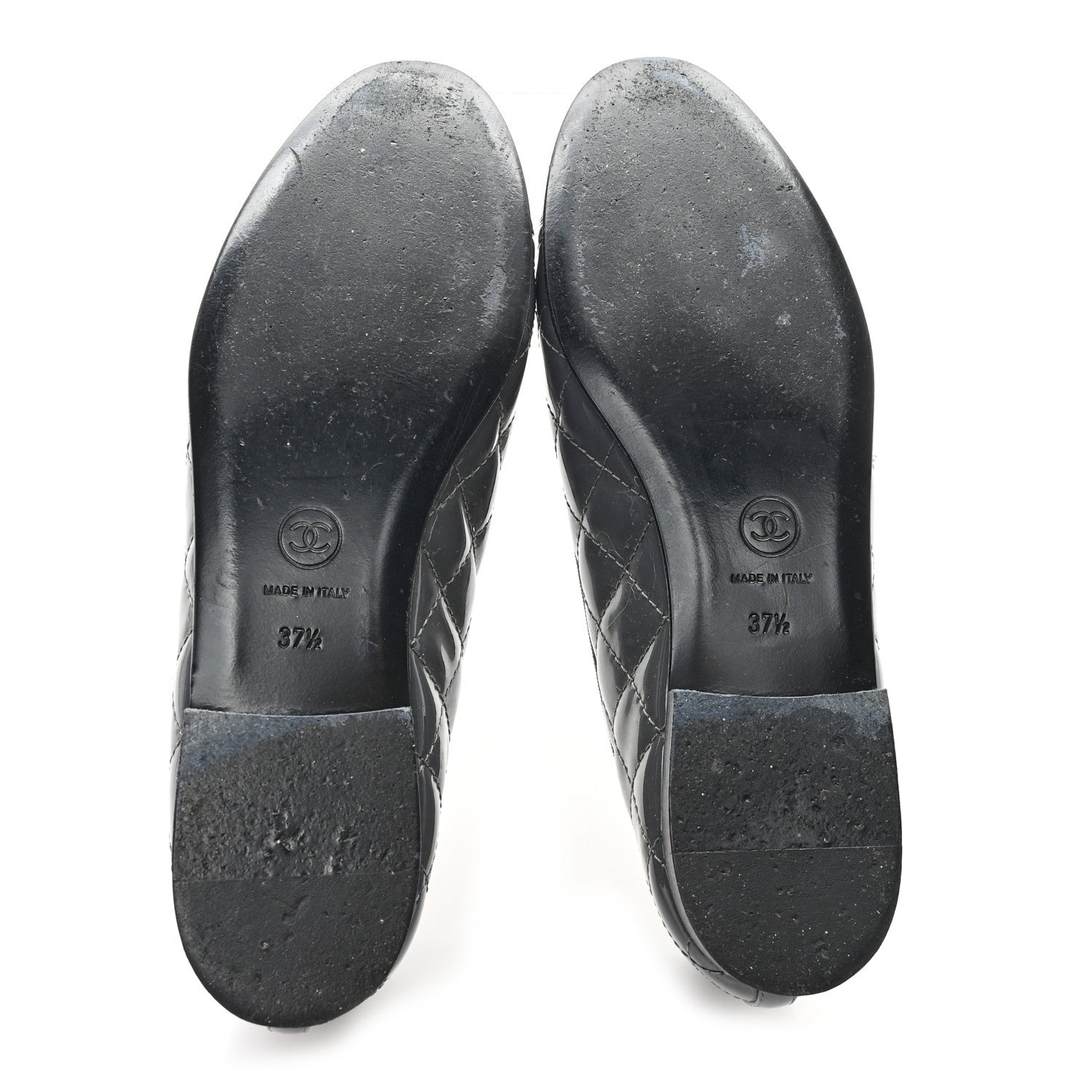 Chanel Patent Calfskin Quilted CC Cap Toe Ballerina Flats 37.5 Grey 6 of 9