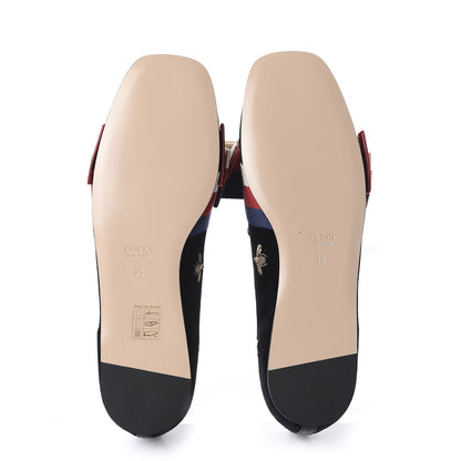 Gucci Velvet Bee Star Embroidered Sylvie Bow Loafers 36 Black 5 of 9