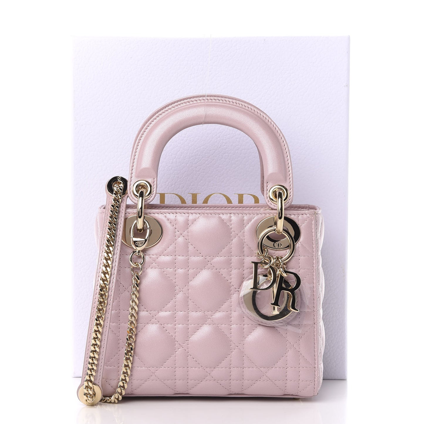 Metallic Lambskin Cannage Mini Lady Dior Lotus