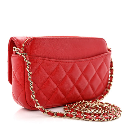 Chanel Caviar Quilted Flap Phone Holder With Chain Red 3 of 16