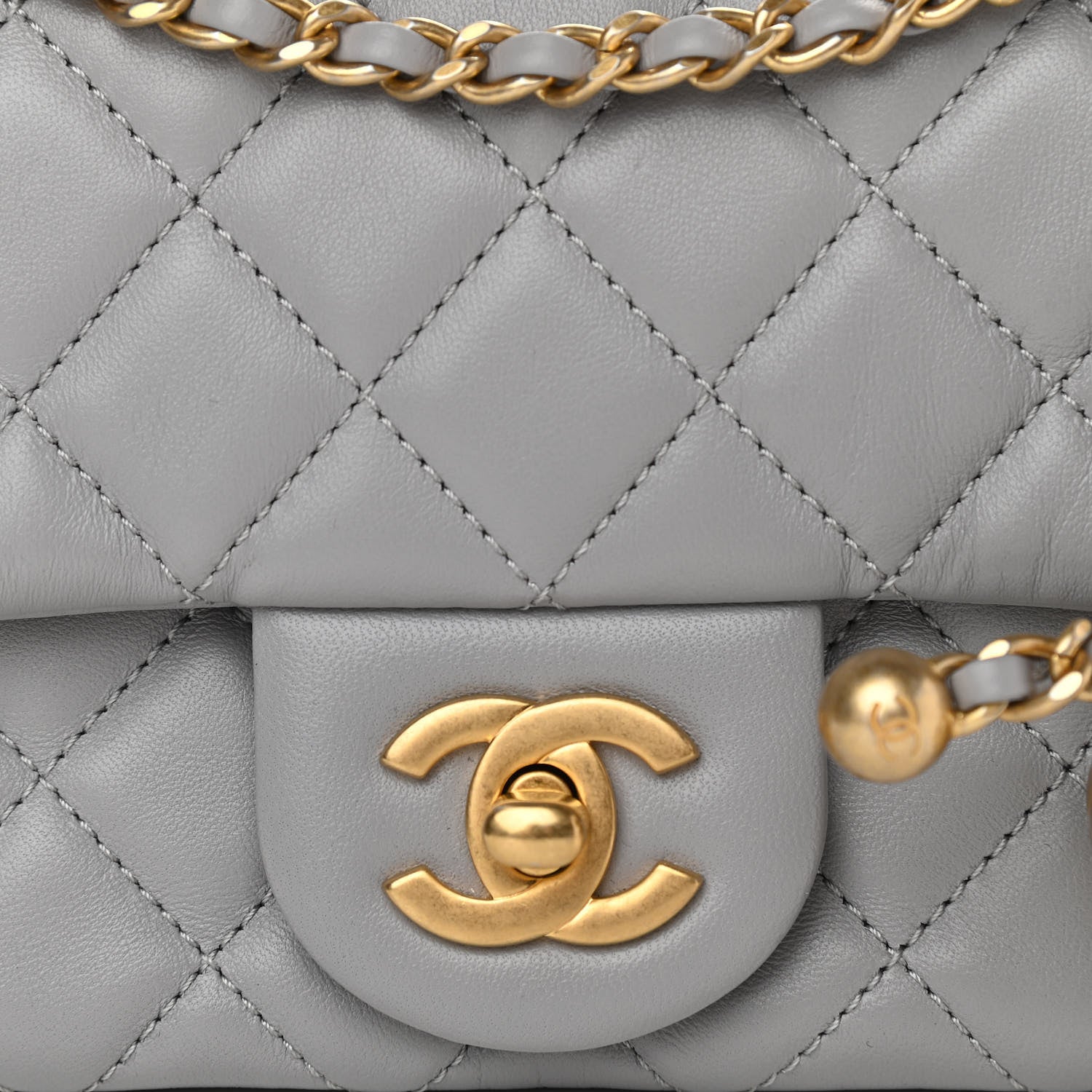 Chanel Lambskin Quilted Mini Pearl Crush Flap Light Grey 7 of 9