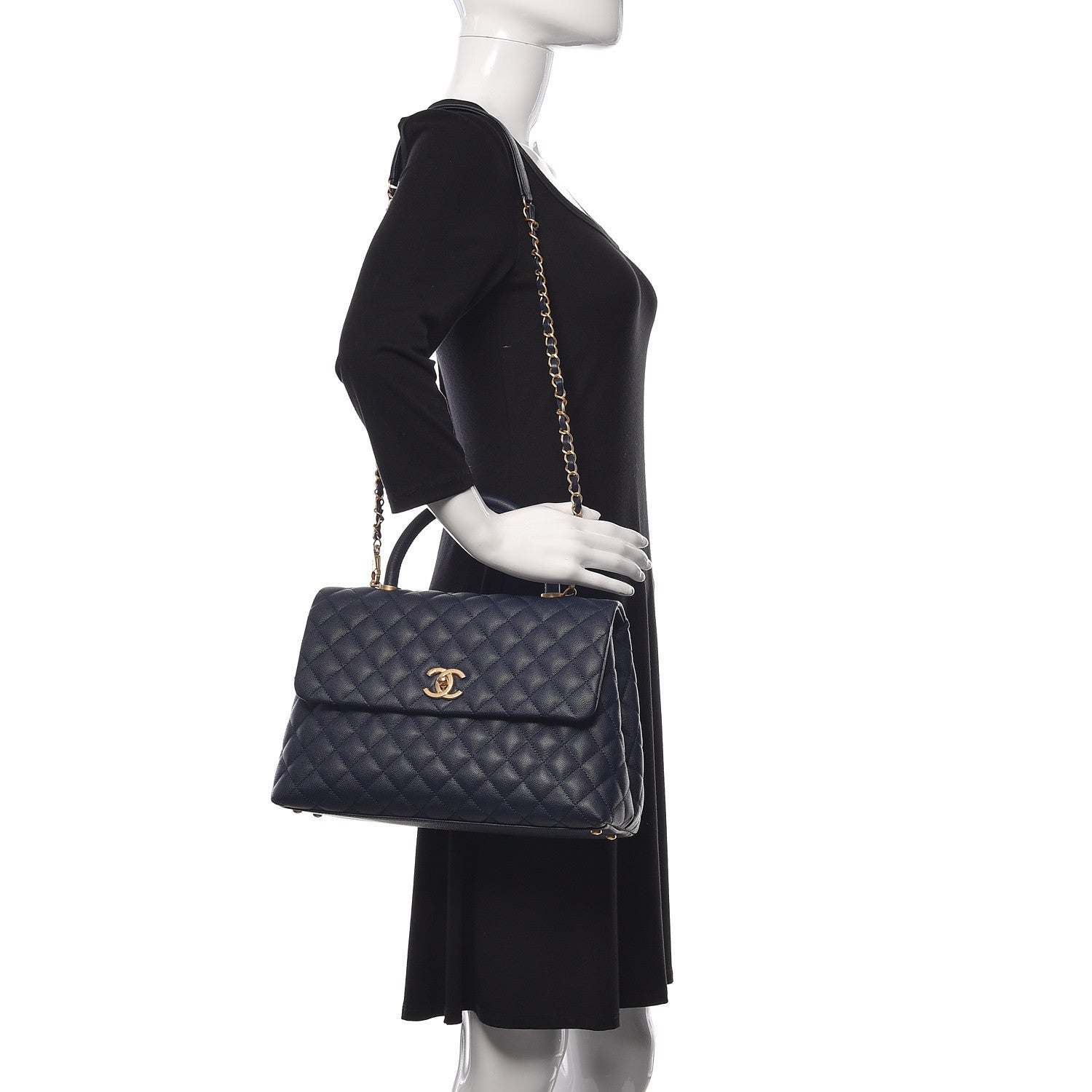 Chanel Caviar Quilted Medium Coco Handle Flap Navy Blue 2 of 13