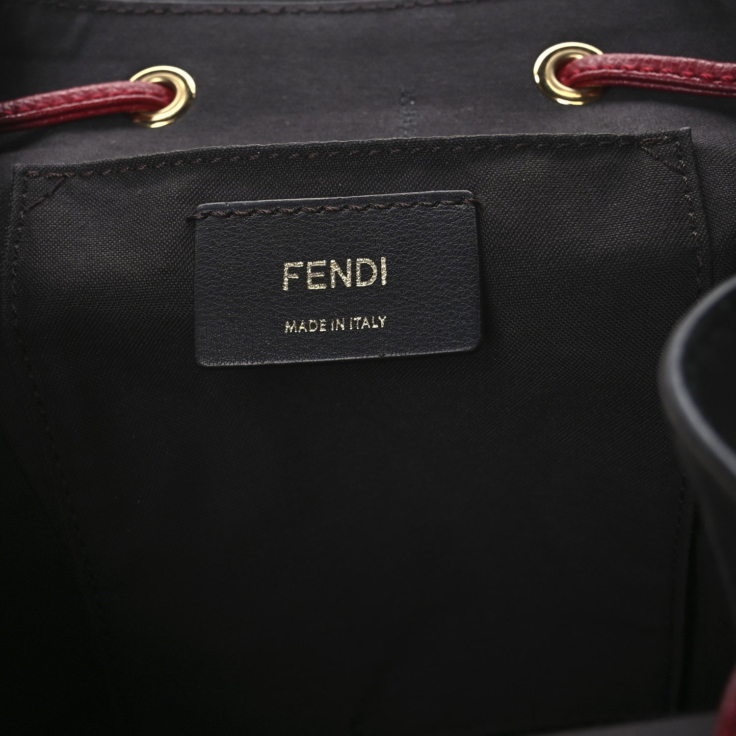Fendi Vitello Cruise Bi-Color FF 1974 Embossed F is Fendi Drawstring Backpack Black Fragola Maya 6 of 10