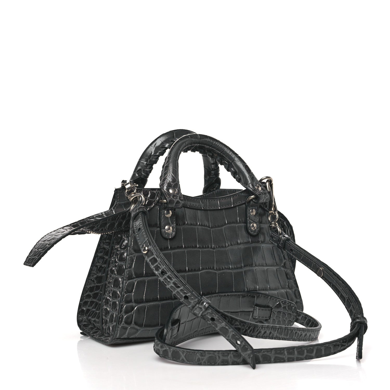 Balenciaga Calfskin Crocodile Embossed Neo Classic Silver Hardware Mini City Dark Grey 3 of 9