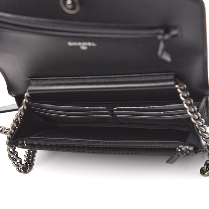 Chanel Grained Calfskin Chevron Quilted Boy Wallet On Chain WOC Black 5 of 14