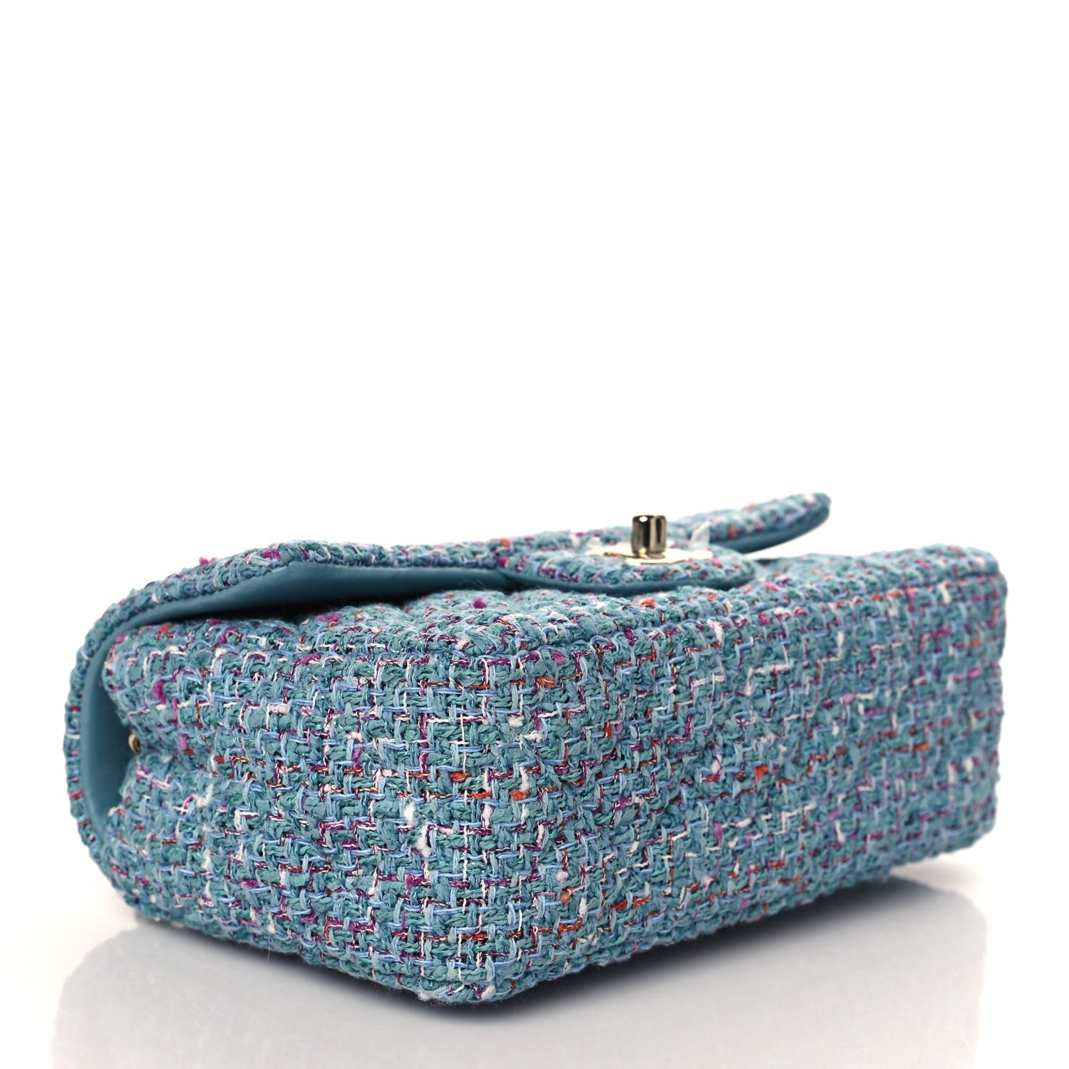 Chanel Tweed Quilted Mini Rectangular Flap Turquoise Purple White Red 4 of 11