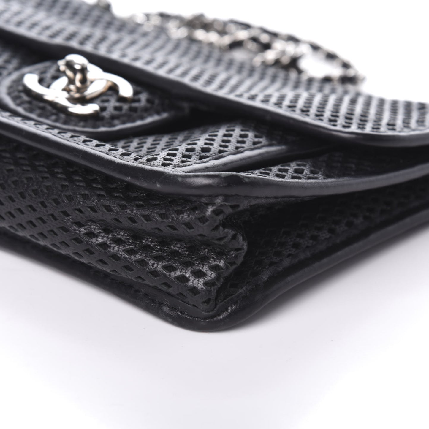 Metallic Perforated Calfskin Small Up In The Air Flap Black