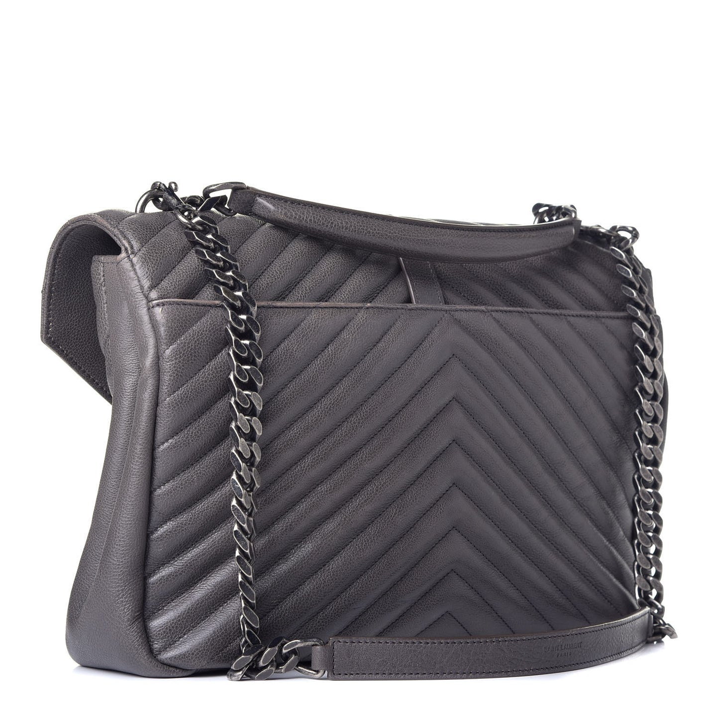 Sheepskin Matelasse Chevron Monogram Large College Satchel Dark Anthracite