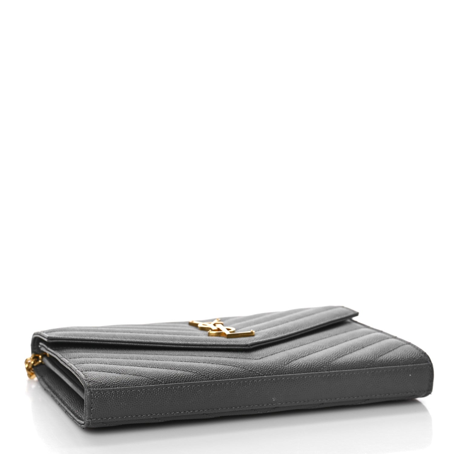 Saint Laurent Grain De Poudre Matelasse Chevron Monogram Chain Wallet Earth 4 of 9
