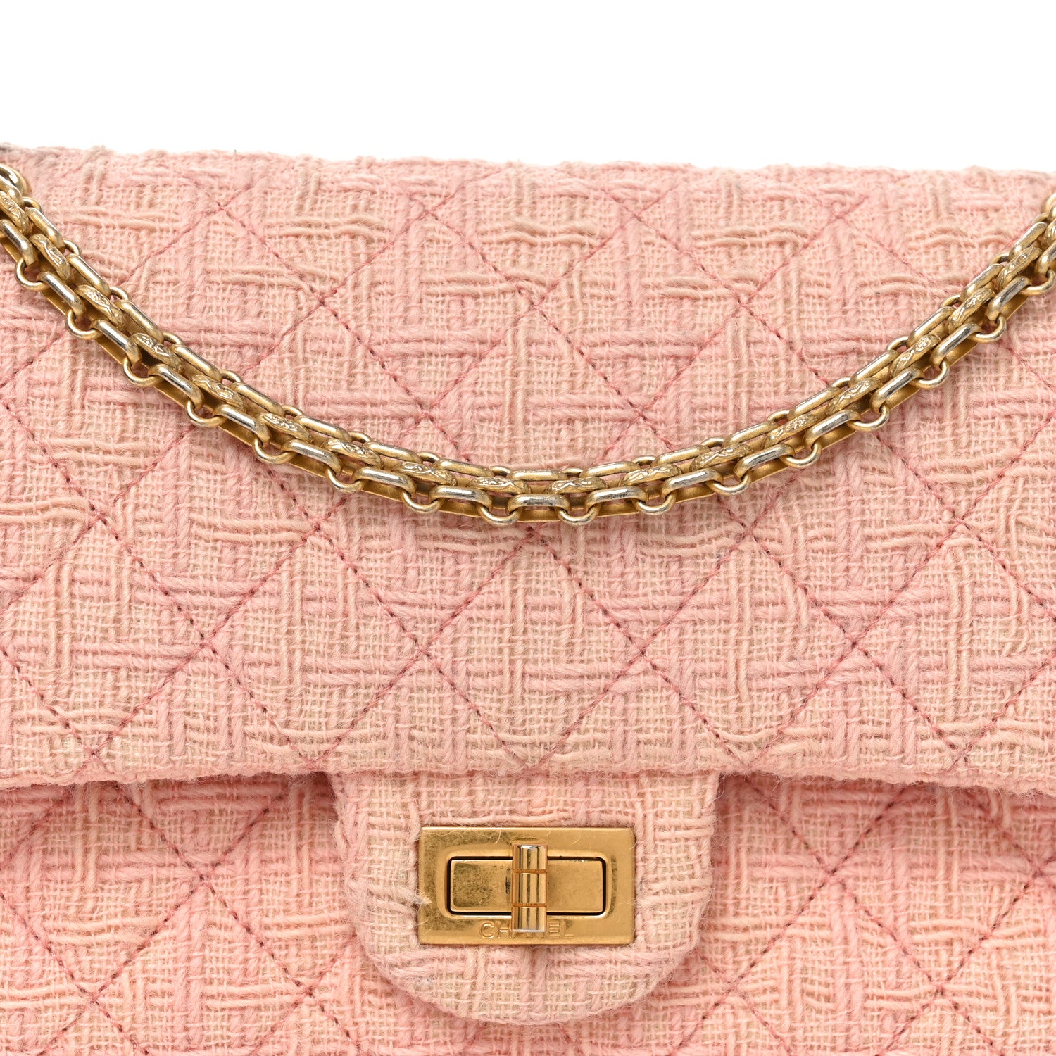 Chanel Wool Tweed Quilted 2.55 Reissue 225 Flap Light Pink 8 of 14