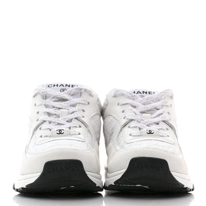 Chanel Painted Iridescent Cotton Tweed Suede Womens CC Sneakers 35.5 White Silver Multicolor 2 of 9