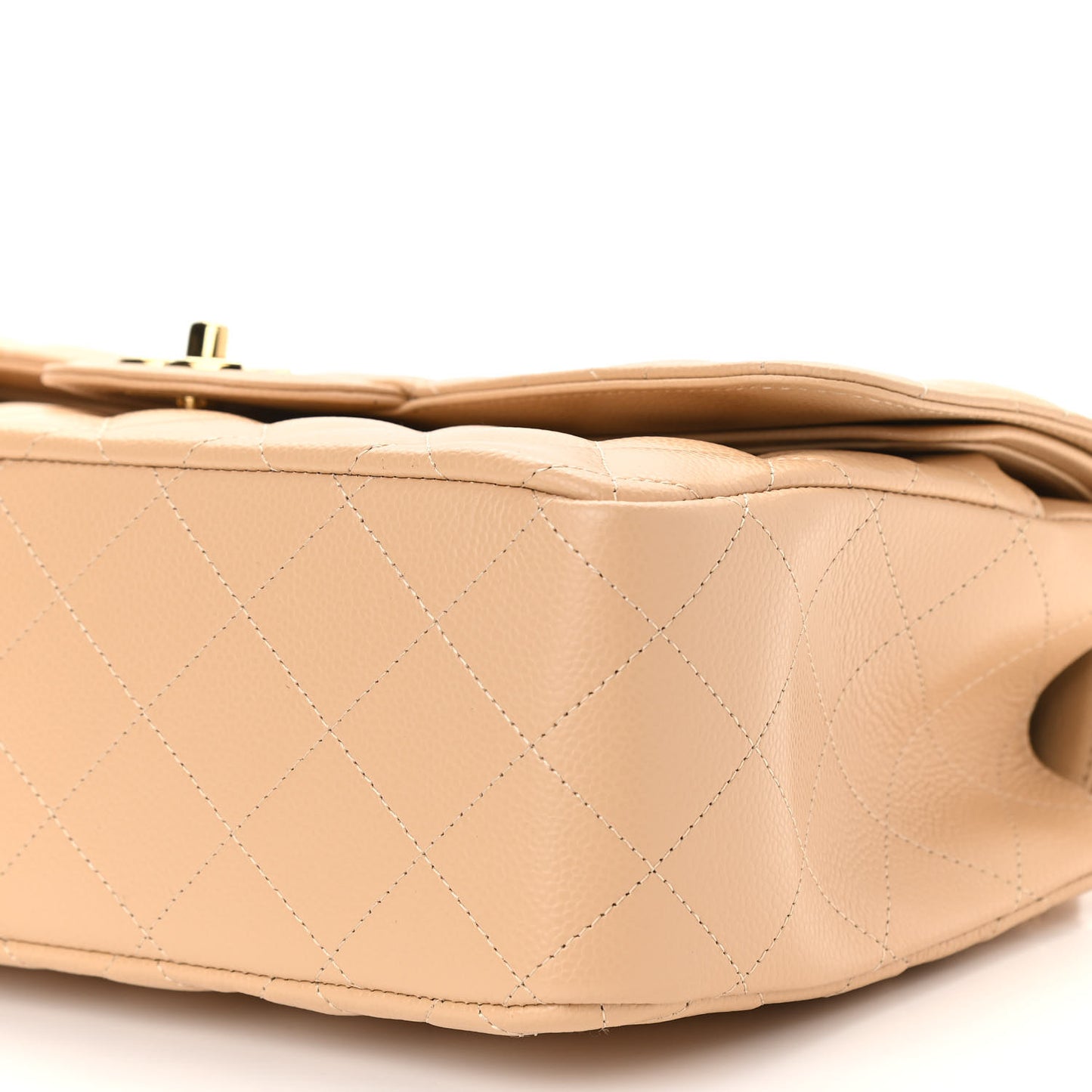 Caviar Quilted Jumbo Double Flap Beige