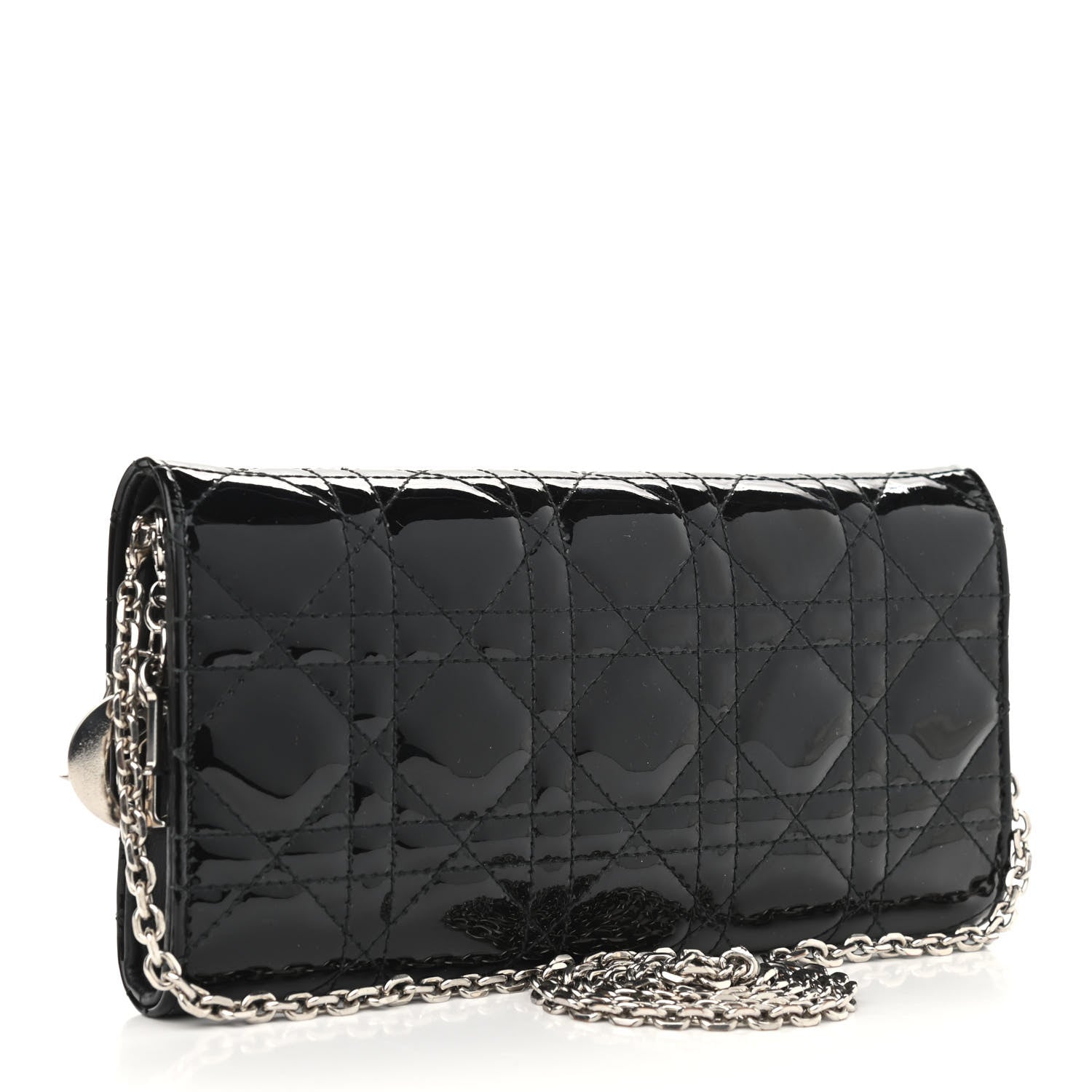 Christian Dior Patent Cannage Rendez-vous Chain Wallet Black 3 of 10