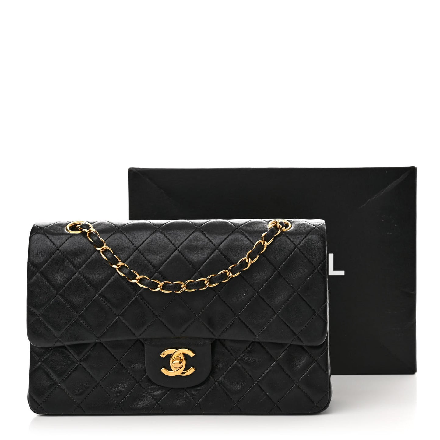 Lambskin Quilted Medium Double Flap Black