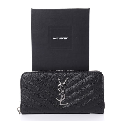 Saint Laurent Grain De Poudre Matelasse Chevron Monogram Zip Around Wallet Black 7 of 7