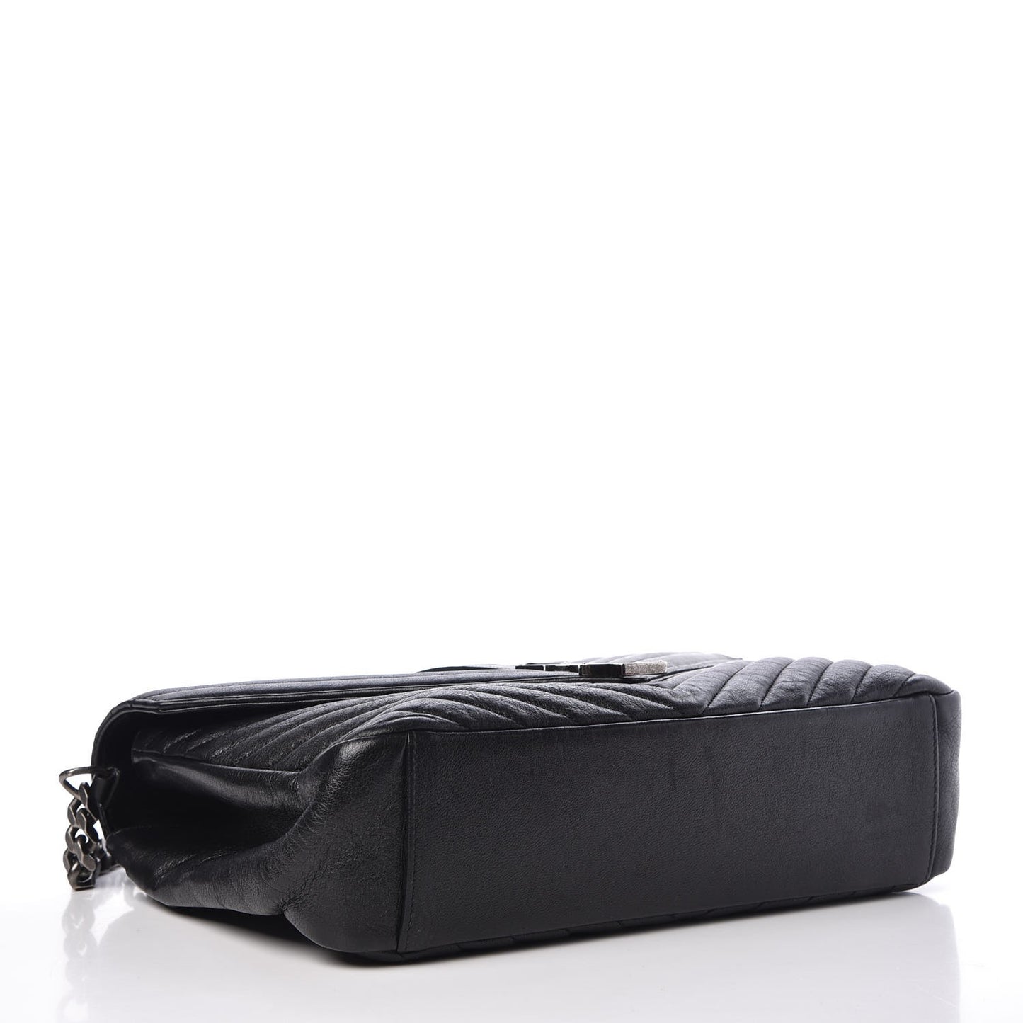 Sheepskin Matelasse Chevron Monogram Large College Satchel Black
