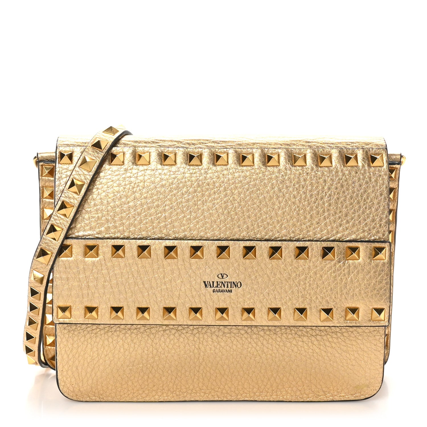 Valentino Garavani Metallic Vitello Rockstud Side Slip Crossbody Bag  Antique Brass 1 of 9
