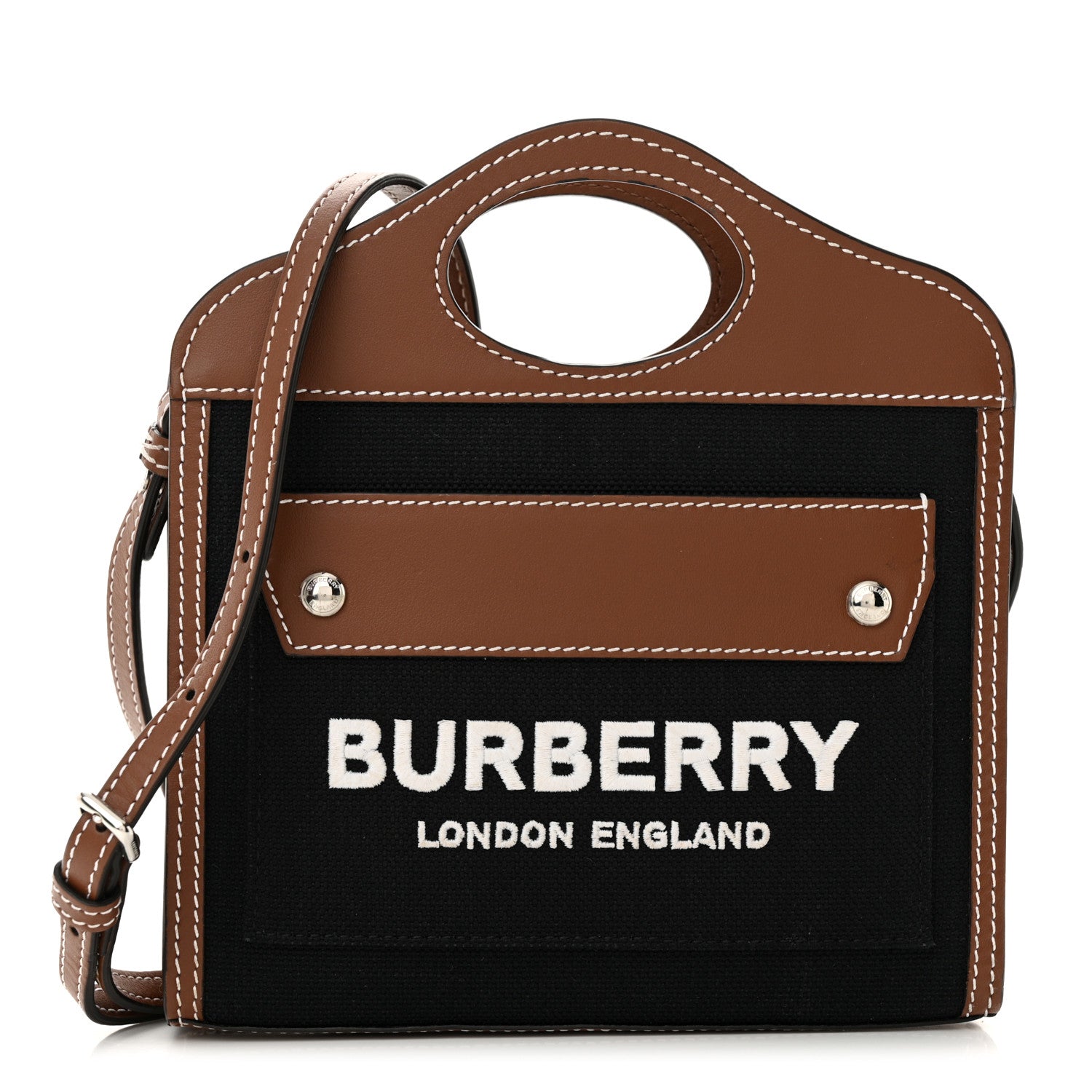 Burberry Smooth Calfskin Canvas Two Tone Micro Pocket Bag Navy Tan 1 of 11