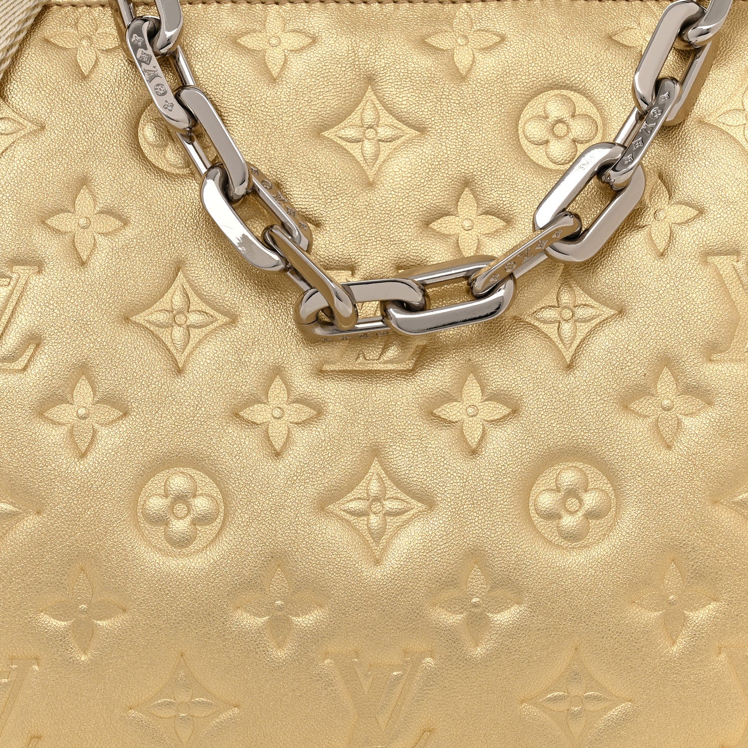 Louis Vuitton Lambskin Embossed Monogram Coussin PM Gold 9 of 11
