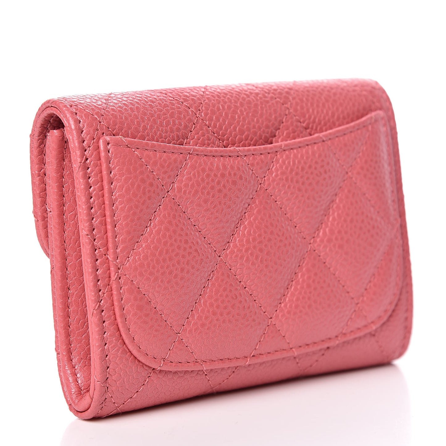 Caviar Quilted Flap Card Holder Wallet Pink