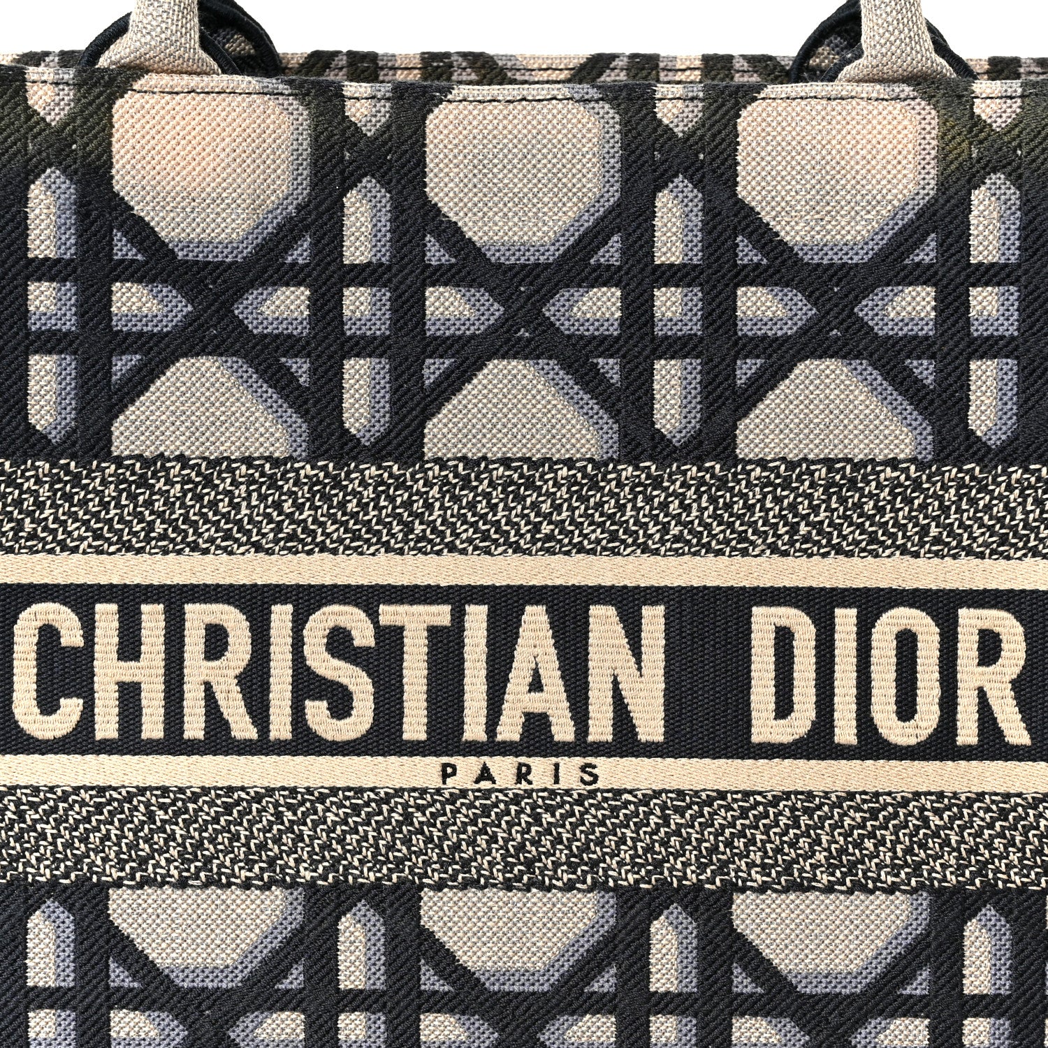 Christian Dior Canvas Macrocannage Embroidered Medium Book Tote Beige Blue 8 of 10