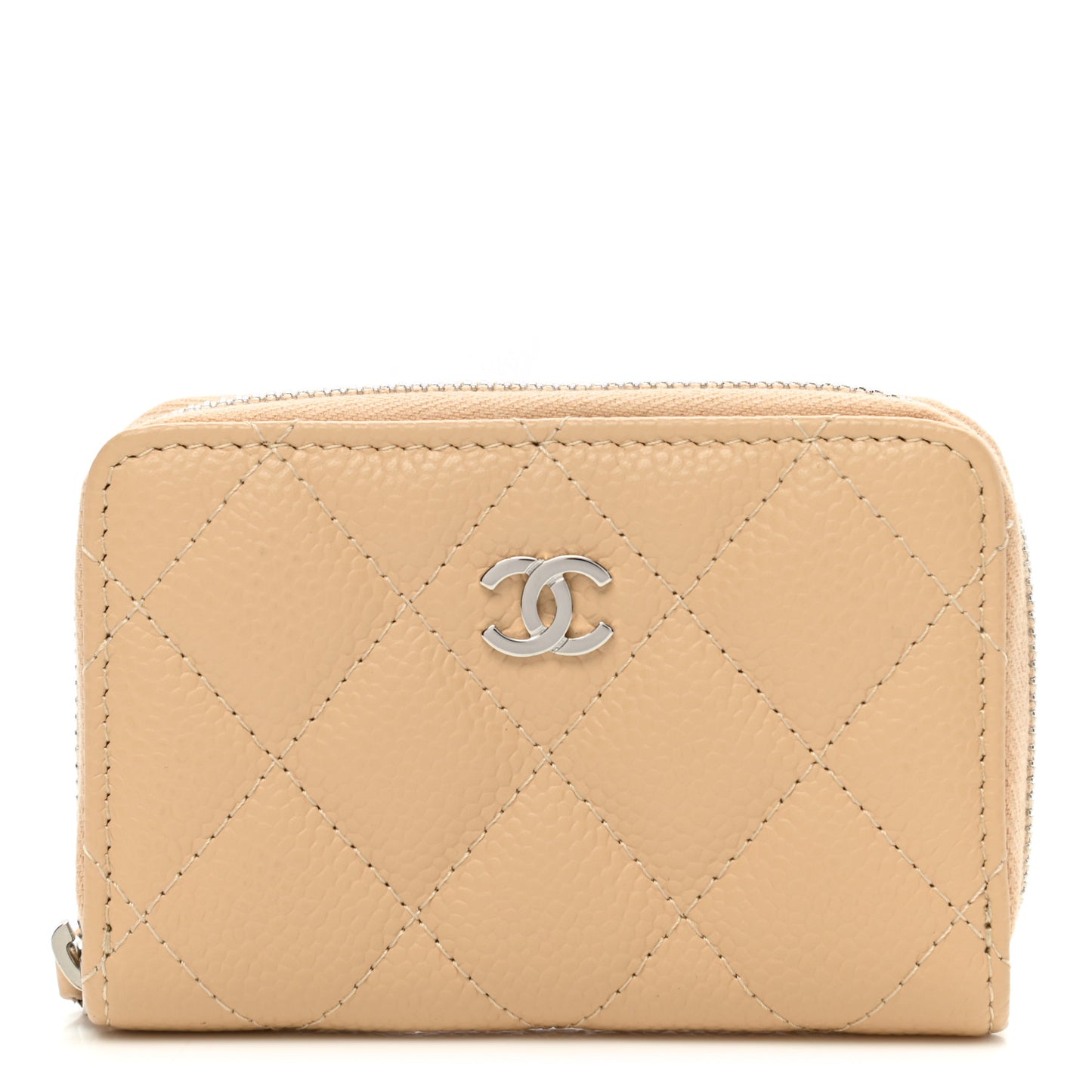 Caviar Quilted Zip Around Coin Purse Beige