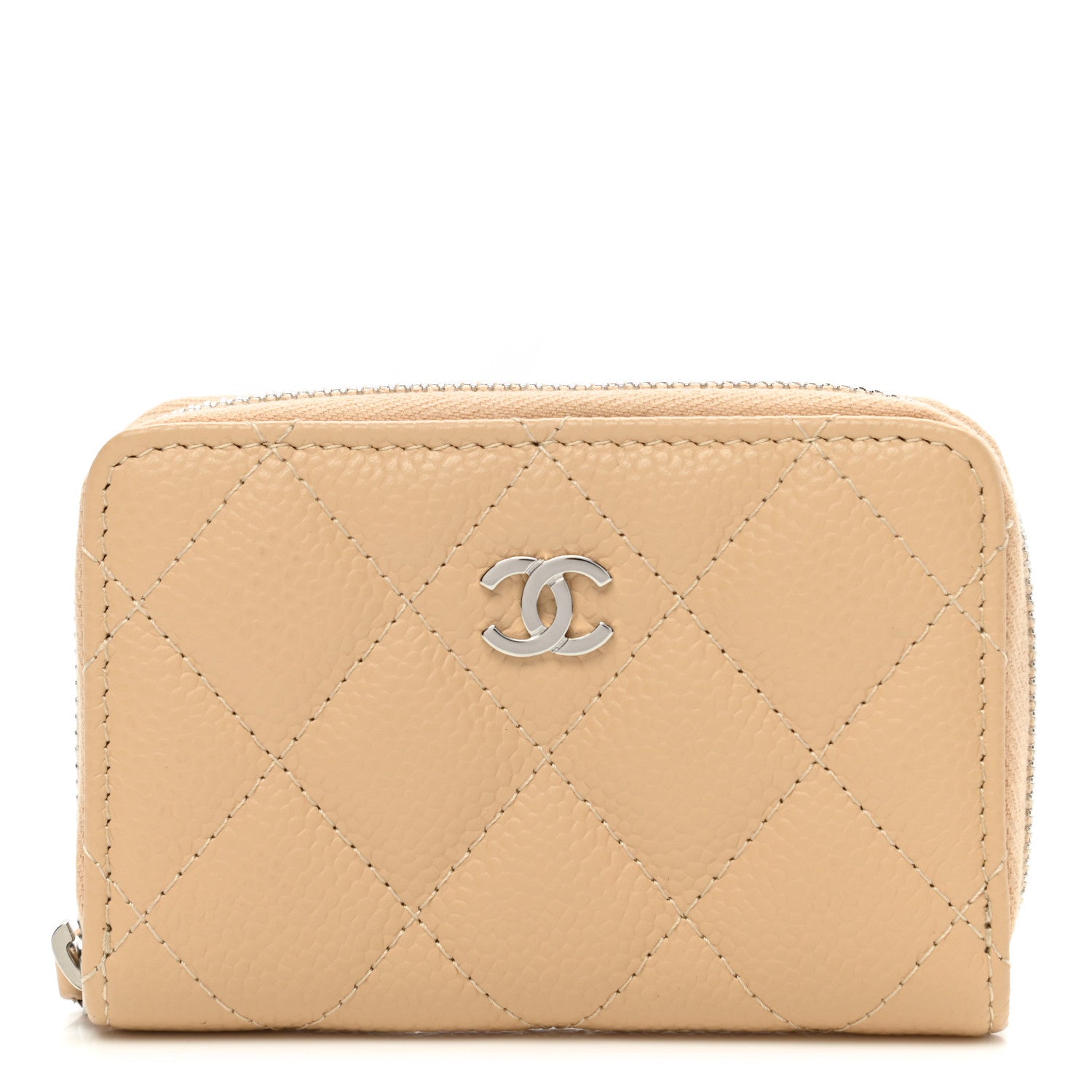 Chanel Caviar Quilted Zip Around Coin Purse Beige 1 of 8
