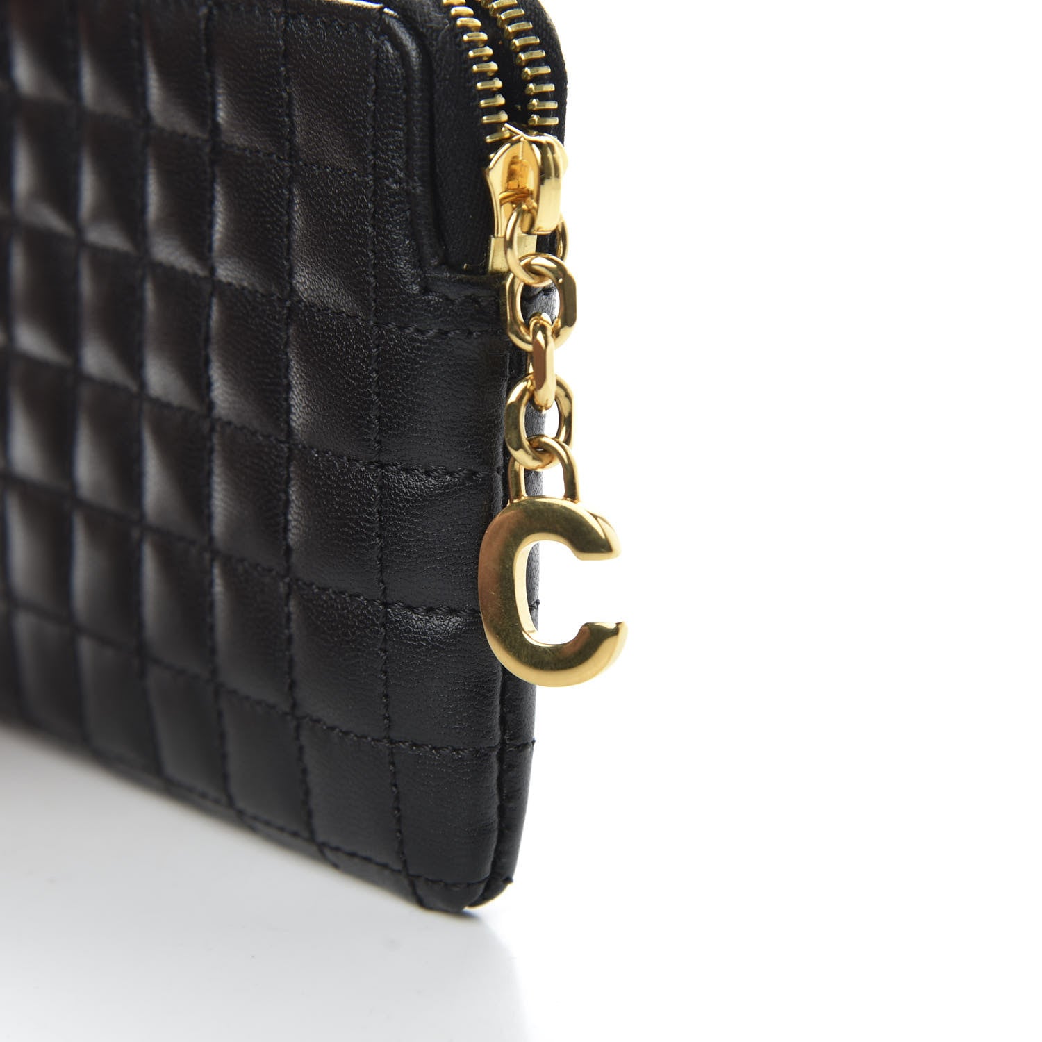 Celine Calfskin Quilted C Charm Coin Card Pouch Black 8 of 9