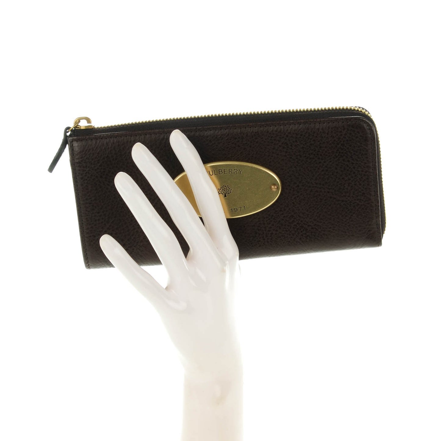 Natural Leather Slim Zip Around Wallet Chocolate