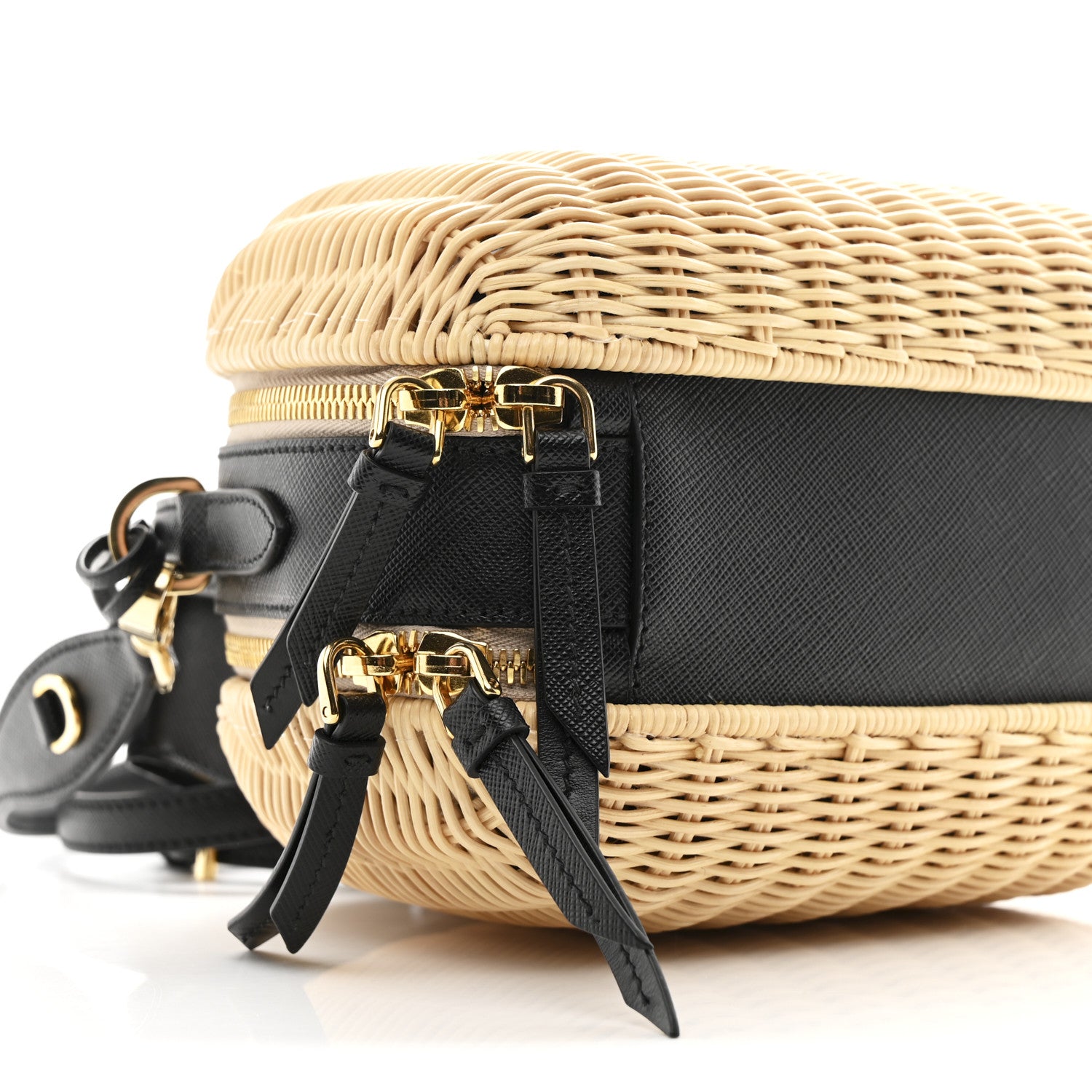 Prada Wicker Saffiano Midolino Odette Top Handle Bag Naturale