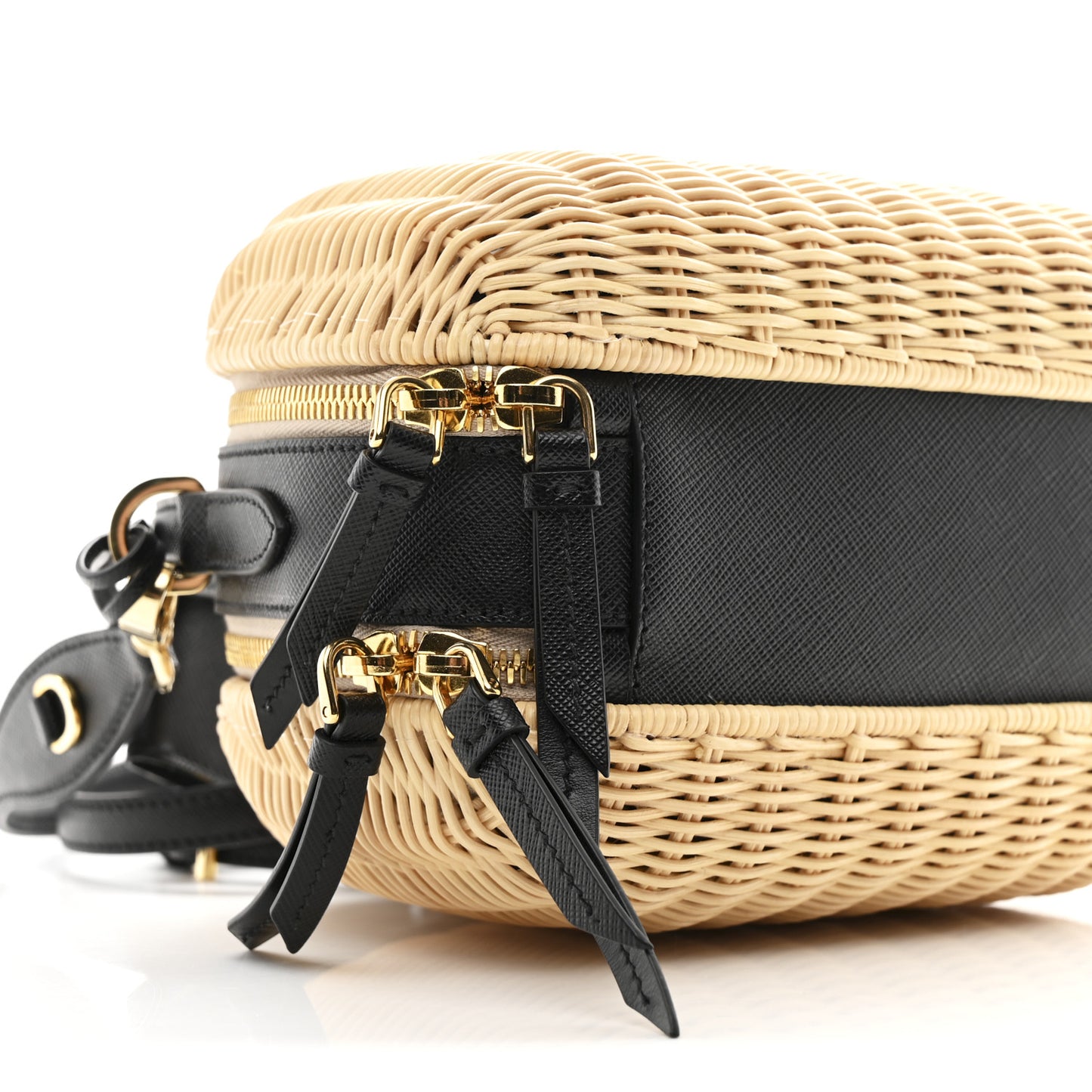 Wicker Saffiano Midolino Odette Top Handle Bag Naturale Black
