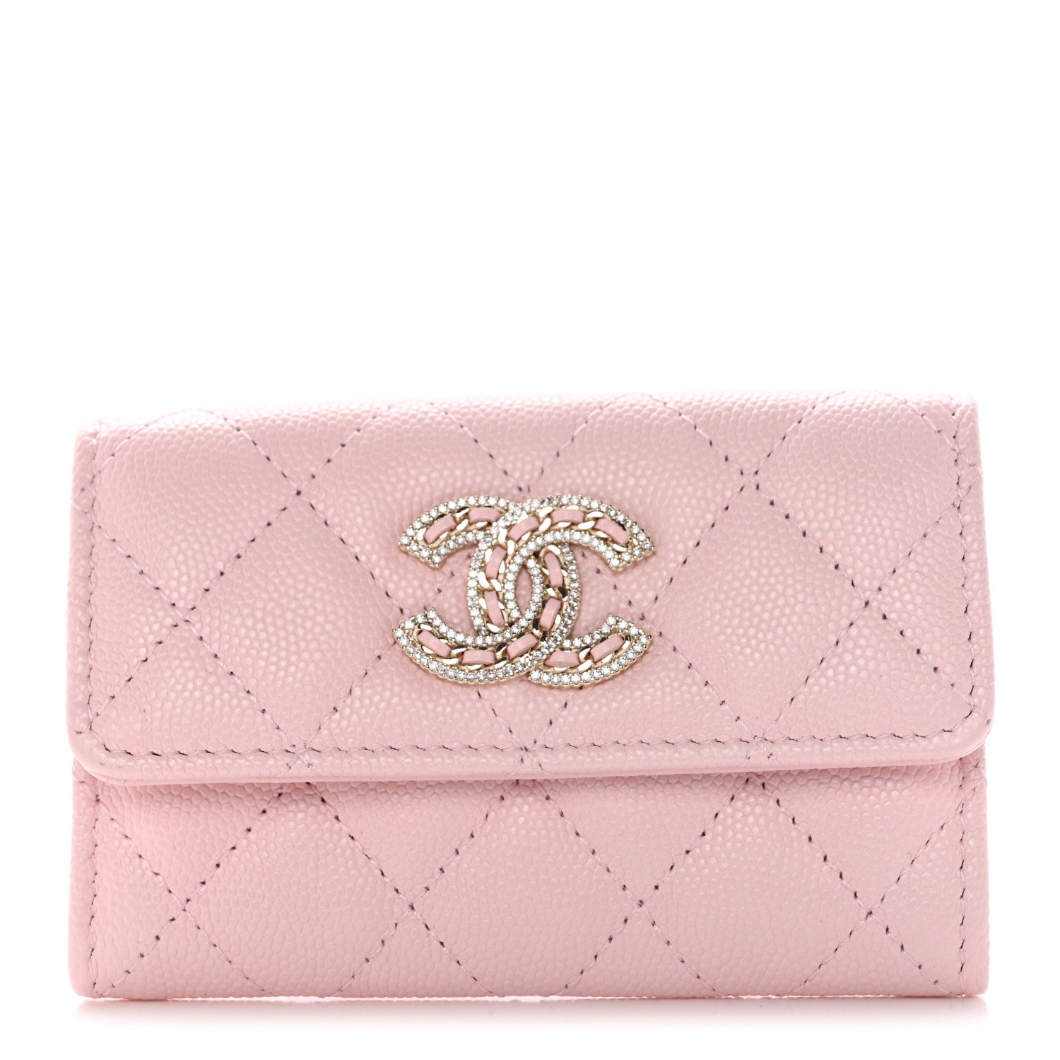 Chanel Caviar Quilted Crystal CC Flap Card Holder Pink 1 of 9