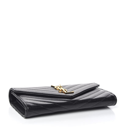 Saint Laurent Grain De Poudre Matelasse Chevron Monogram Flap Wallet Black 4 of 7