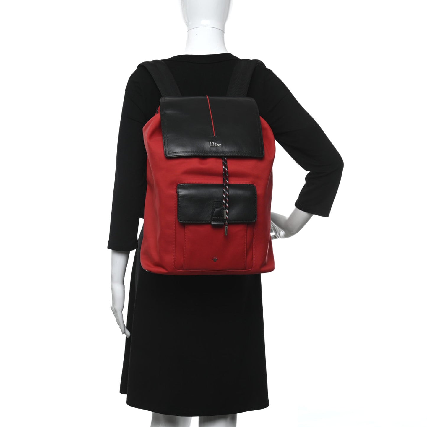 Calfskin Nylon Motion Backpack Red Black